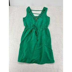 BeBop Dress Womens Size M Sleeveless Green Studded V-Neck Elastic Waist Mini